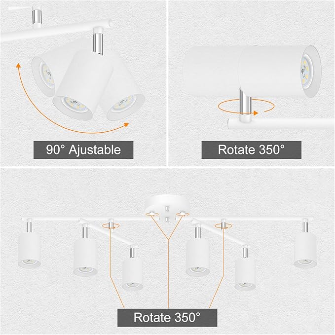 BoostArea 6 Light Track Lighting Fixtures Ceiling, 24W White LED Track Lighting, Ceiling Lights with 2700K Warm White Lighting, Modern Track Lighting Kit for Kitchen/Hallyway/Bar