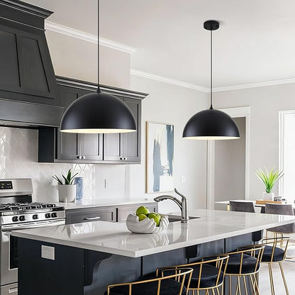 Large Pendant Lights Kitchen Island, 19.7 Inch Black and White Dome Pendant Light，Black Farmhouse Pendant Light, Modern Industrial Kitchen Pendant Lighting Over Island, Dining Room, 2 Pack