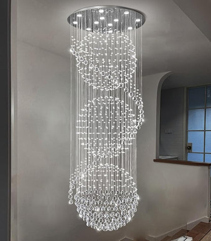 D32'' x H100'' Crystal Chandelier for Entryway High Ceiling Chandeliers Glam Chandelier Modern Large Raindrop Chandeliers LED Dimmable Light Fixtures for Staircaes Foyer Living Room