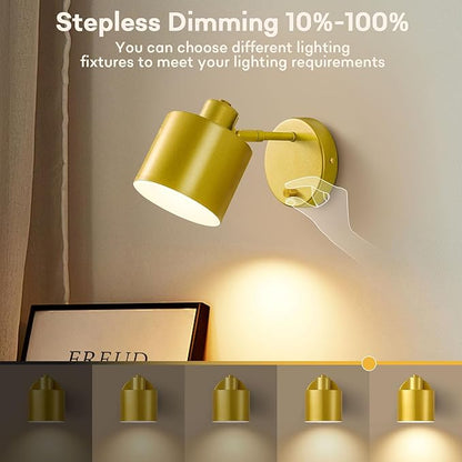 Lightess Sconces Wall Decor Set of 2 with Switch, 350° Rotatable Dimmable Gold Wall Sconce Hardwired, Industrial Wall Lights for Living Room, Bedroom, Bathroom, Hallway, (Not Included Bulb)