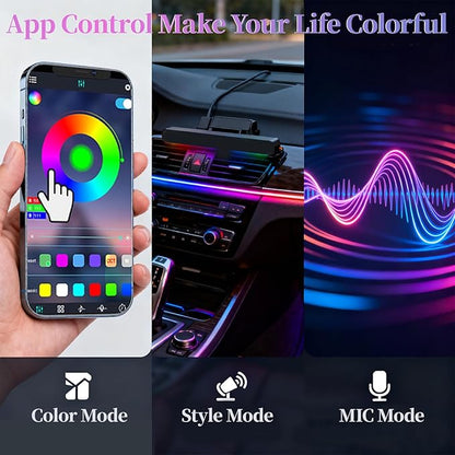 DIBMS APP Controlled RGB Car Interior Light Strip, 43.3 Inches Acrylic Auto Ambient Lighting Kit with Dreamcolor Chasing, Center Console Dashboard Lamps with APP Remote Control