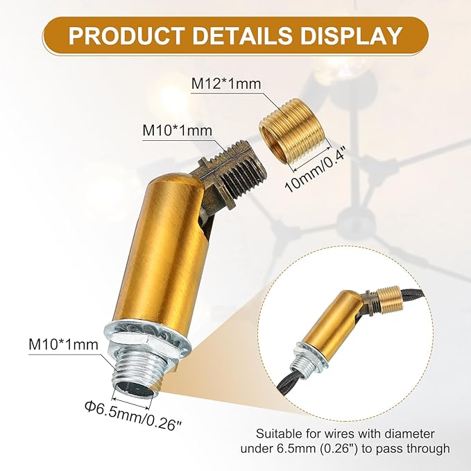 MECCANIXITY Sloped Ceiling Adapter, 180 Degree 46x15mm M10 Fine Thread Sloped Ceiling Light Fixture Adapter Kit for Ceiling Pendant Light Chandelier Track Suspend(Gold Copper)