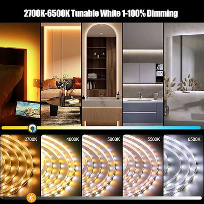 Wefomey White LED Strip Lights, 100ft Dimmable Bright 24V Led Tape Light with Remote and App Control, 2700K-6500K White 1800 LEDs Lights for Bedroom, Kitchen, Ceiling (2 Rolls of 50ft)