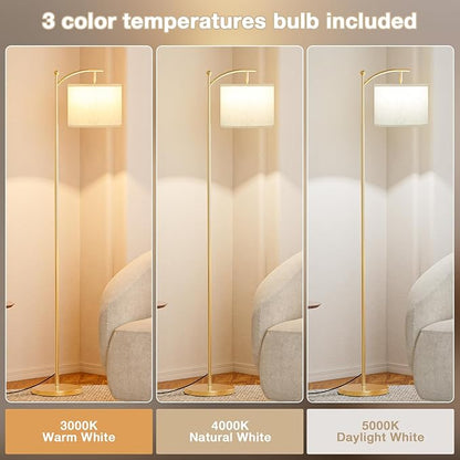 Ambimall 60" Floor Lamp with 3 Color Temperatures, Adjustable Beige Shade, Gold Pole - Tall Lamp for Living Room, Bedroom, Office, Classroom, Dorm - 9W Bulb Included