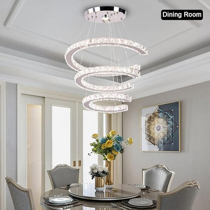 Finktonglan Modern Chandeliers Dimmable, 3 Rings Crystal Chandeliers with Remote Control, Shape Adjustable, LED Linear Chandelier Pendant Island Light for Kitchen Dining Room Living Room, H47.2''