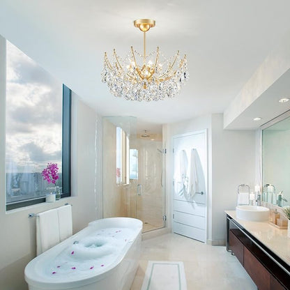 ANJIADENGSHI Crystal Chandelier Ceiling Light, Modern Semi Flush Mount Ceiling Light Fixture, Gold Hallway Lighting Fixtures Chandelier for Bedroom Bathroom Entryway Kitchen