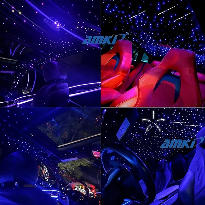 AMKI Mini 6W 600pcs 0.03in 13.1ft Twinkle Starlight Headliner Kit+180pcs Meteor Shooting Star Pure White,Sound Activated Fiber Optic Starlight Box APP/Remote Control for Car Home Star Ceiling Decor