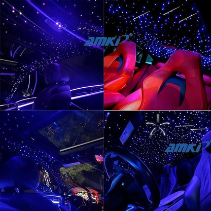 AMKI Mini 6W 600pcs 0.03in 13.1ft Twinkle Starlight Headliner Kit+180pcs Meteor Shooting Star Pure White,Sound Activated Fiber Optic Starlight Box APP/Remote Control for Car Home Star Ceiling Decor