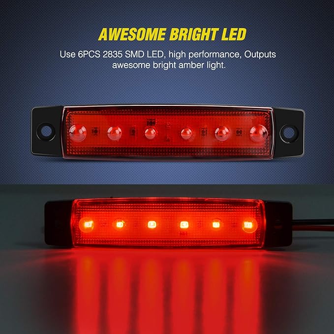 Nilight 10 PCS Red 3.8 Inch 6 LED Side Marker Front Rear Indicator Clearance Lamp for 12V Truck Trailer RV Cab Boat Bus Lorry