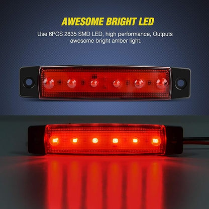 Nilight 10 PCS Red 3.8 Inch 6 LED Side Marker Front Rear Indicator Clearance Lamp for 12V Truck Trailer RV Cab Boat Bus Lorry