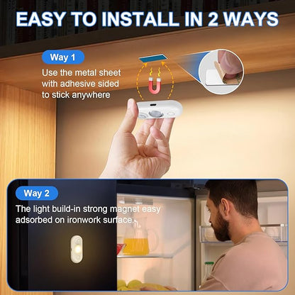 LED Motion Sensor Light Indoor, Magnetic Under Cabinet Lighting Warm White, Dimmable Rechargeable Puck Lights for Closet, Kitchen, Stairs(6 Pack)