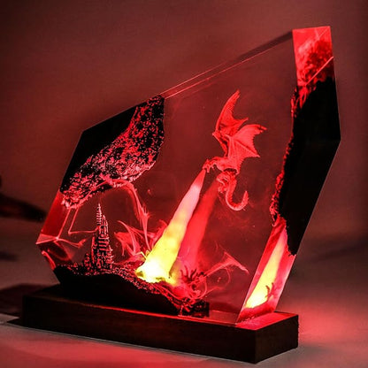 Epoxy Fire Dragon Resin Lamp, Handmade Resin Night Light with USB Port, Multi-Color LED Light, Ideal Home Bedroom Decor, Unique Birthday Holiday Gifts for Father Men Husband Boyfriend Him Kids (6"x4")