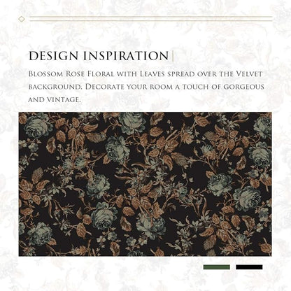 StangH Floral Black Velvet Curtains for Living Room - Retro Home Decor Room Darkening Window Curtain Panels for Bedroom, Thermal Insulated Privacy Drapes for Sliding, W52 x L108, 2 Panels