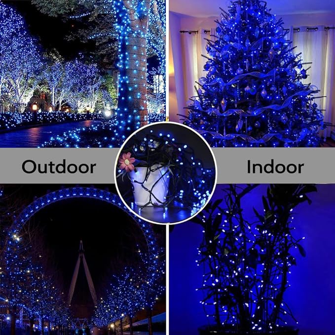 Christmas String Lights Blue - 320 LEDs 35m/115ft 8 Modes End-to-End Plug in Outdoor Waterproof Decorative Fairy Twinkle Indoor Christmas Tree Lights for Halloween/Home/Patio/New Year/Room/Wedding