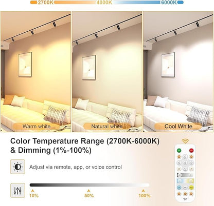 2-Pack Adjustable Focus Spotlight, 18W Magnetic Track Light Head, 24V LED Lamp, Rotatable Spotlight, Smart Control via App, Remote & Voice, Dimmable & CCT 2700K-6000K, Beam Angle 20°-45°