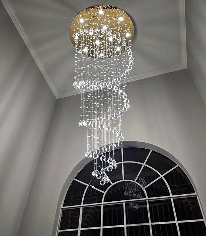 HAIXIANG LED W32 xH78 Chandelier for Living Room LED Chandeliers Dimmable Light Fixtures High Ceilings Pendant Lighting for Foyer Entryway Staircase Gold