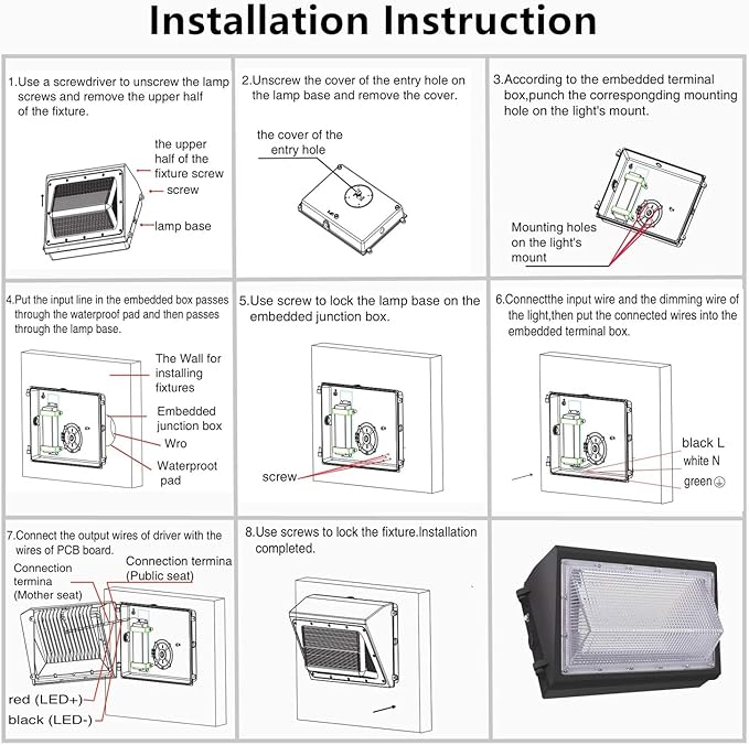 100W LED Wall Pack Light, Dusk to Dawn Photocell, 13000LM 5000K Daylight AC100-277V IP65 Waterproof LED Wall Pack Outdoor Exterior Light ETL Listed