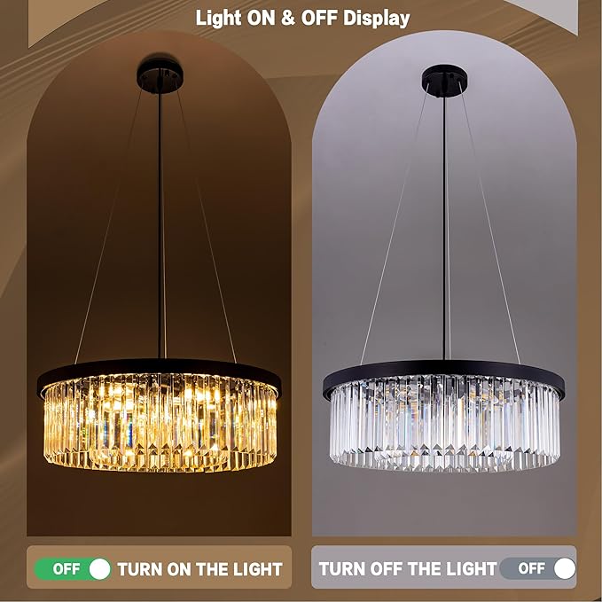 Wellmet Modern Crystal Chandelier for Dining Room, 6 Lights Black Farmhouse Crystal Pendant Light, Vintage Ceiling Lighting Fixture for Kitchen Island, Living Room, Bedroom, Hallway, Foyer, W-21.65”