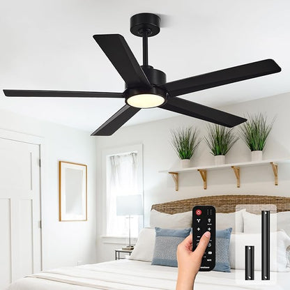 Conciseer Modern Ceiling Fans with Lights,52 Inch Ceiling Fans with Remote for Bedroom Living Room Kitchen, 18W 6CCT Dimmable，5 Blades 6 Speed Reversible Quiet DC Motor Black