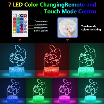 3D Illusion Night Light for Kids - Cute Lamp Led Night Light Anime Charater 16 Colours Change with Remote Control Kitty Lamp Room Decor Birthdays Holidays Gifts for Kids and Girls