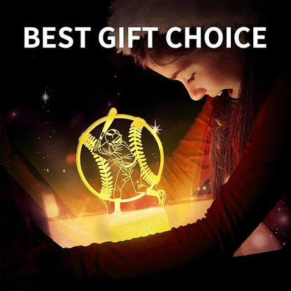 BASSI Baseball Gift 3D Night Light for Kids - 16 Colors & Flashing Modes with Remote Control Opreated Dimmable - Baseball Player Decor - Christmas Birthday Gifts for Boys Girls Sport Fans