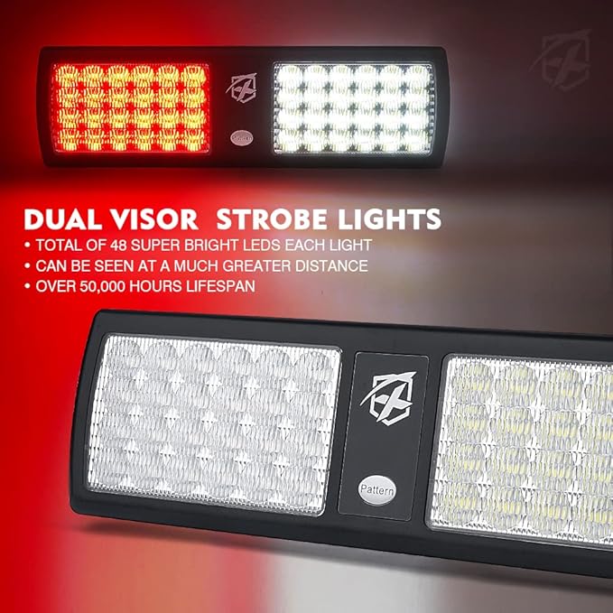 Xprite White/Red 2-in-1 Visor Strobe Lights Interior Windshield Emergency Warning Lights for Police Firefighter Construction Vehicles Trucks