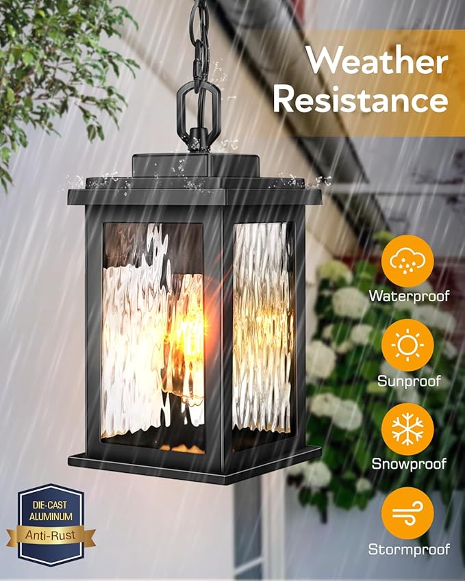 VIANIS Outdoor Pendant Light Fixtures, Black Outdoor Ceiling Lights for Porch with Waterproof, Anti-Rust Porch Lights Exterior Ceiling Fixtures for House