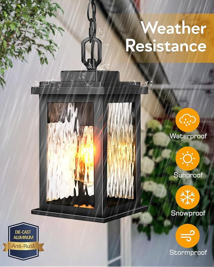 VIANIS Outdoor Pendant Light Fixtures, Black Outdoor Ceiling Lights for Porch with Waterproof, Anti-Rust Porch Lights Exterior Ceiling Fixtures for House