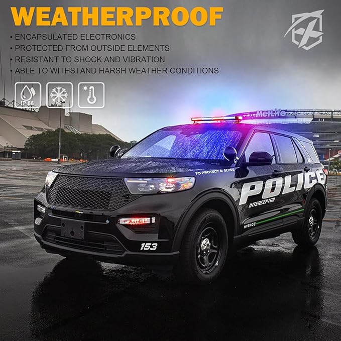 Xprite 26" COB LED Strobe Rooftop Flashing Light Bar, Double Side Hazard Warning Beacon Safety Police Lights w/Magnetic for Emergency Vehicles Cop Cars Trucks Traffic Security Red & Blue