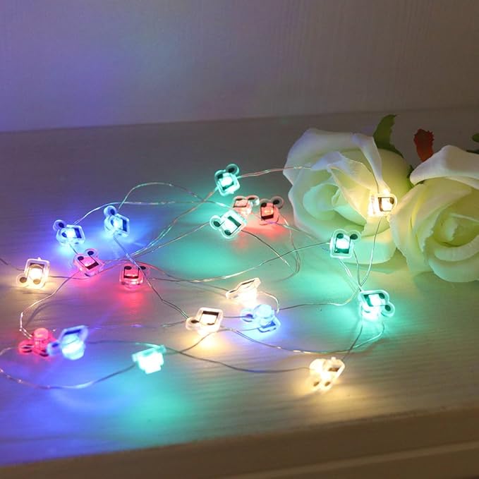 GUOCHENG 6.56ft 20 LED Music Note String Lights, Battery Operated Warm White Music Decorative Fairy Lights, Musical DIY Gift for Music Lover(4Colors)