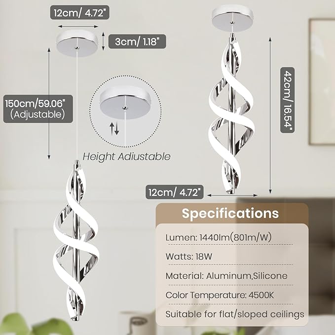 Pendant Light,4000K Modern LED Pendant Lights Kitchen Island,Adjustable Pendant Lighting Over Island Hanging Pendant Light Fixtures for Kitchen Dining Room Hallway Foyer