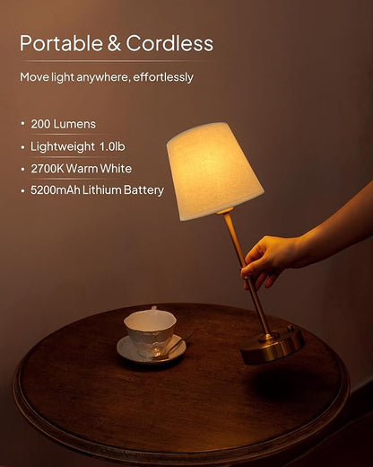 EppieBasic Cordless Table Lamp Rechargeable: Fast Charging & Long Lasting - 2700K Warm Light Small Vintage Gold Lamps - Dinning Living Room Bedroom - Beige Shade