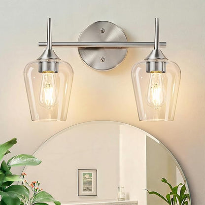 MOKATNG 2-Light Bathroom Light Fixtures, Brushed Nickel Vanity Lights for Bathroom with Clear Glass, Bathroom Lighting Fixtures Over Mirror, Modern Wall lamp for Cabinet Hallway