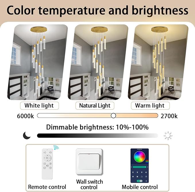 Luxury 12 Light Modern Crystal Pendant Light - 118" High Ceiling Gold LED Dimmable Pendant Light for Bedside Island Kitchen Living Room