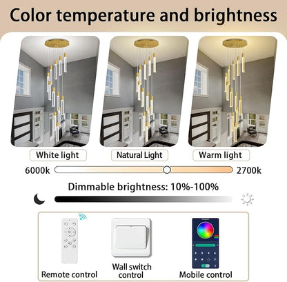 Luxury 12 Light Modern Crystal Pendant Light - 118" High Ceiling Gold LED Dimmable Pendant Light for Bedside Island Kitchen Living Room