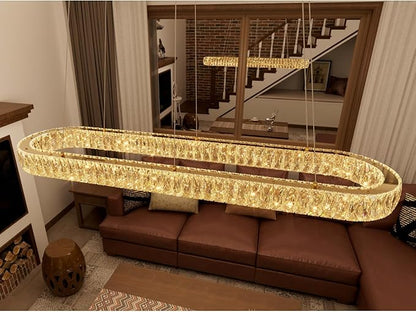 HAIXIANG LED Long Chandeliers for Dining Table Modern Chandelier Dimmable Pendant Lights Crystal Rectangular Glam Lighting Fixtures for Dining Room Kitchen Island Gold