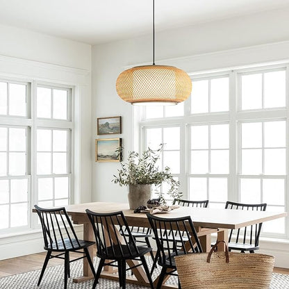 Bamboo Pendant Light Dining room light japanese Light fixture Country style Ceiling Hanging Light Beige Boho Antique Lantern Applicable for Kitchen Island Teahouse Living Room bedroom Restaurant