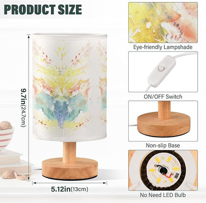 Table Lamp Paint Butterfly Dandelion Nightstand Lamp with Wood Base Fabric Lamp Shade Bedside Desk Lamp for Living Room Bedroom Kids Room Office