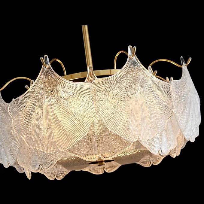 AGV LIGHTING Elegant Glass Chandelier Ceiling Light Fixture, Large Semi Flush Mount Ceiling Light, Gold Brass Finish with Frosted Glass Leaf Shades, Flush Ceiling Fixture for Bedroom, Dining Room