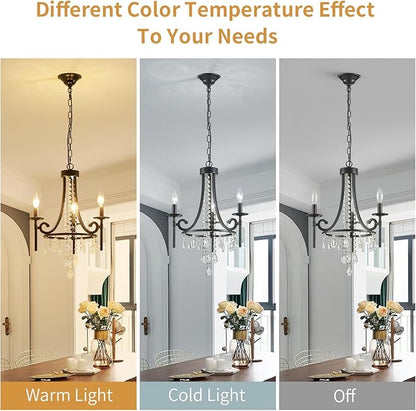 Small Crystal Chandelier, 3-Lights Modern Black Chandeliers for Dinning Room, Wagon Wheel Black Chandelier, Farmhouse Hanging Pendant Light Fixture for Bedroom Hallway Entryway Bar Kitchen Bathroom