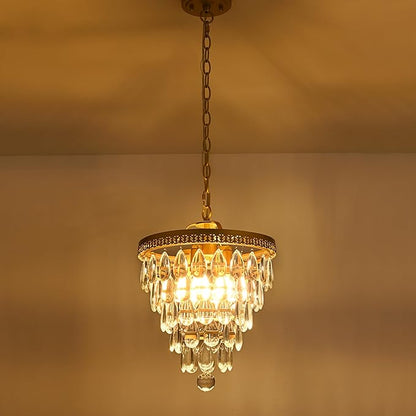 4 Light Chandeliers for Dining Room, K9 Crystal 5-Tier Vintage Gold Chandelier Light Fixture Pendant Lights Kitchen Island,Modern Chandeliers for Bedroom,Entryway