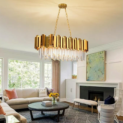 Crystal Chandeliers for Dining Room,Gold Chandeliers Modern Crystal Chandelier Pendant Light Fixture 8 Lights Contemporary Large Hanging Ceiling Light Fixtures for Living Room Kitchen Island L32"