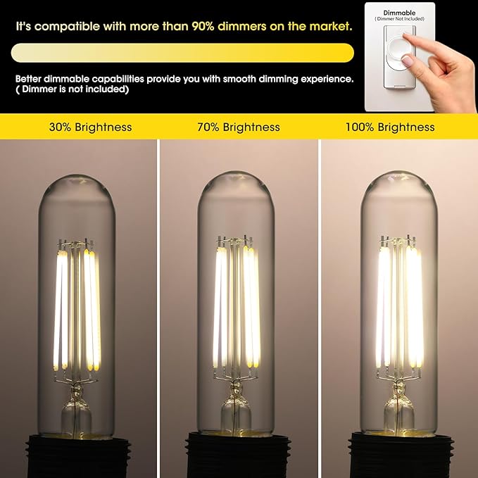 Gozelux Tubular Light Bulbs, T10 LED Edison Bulbs Cool White 4000K, E26 Base, 6 Watt Dimmable Vintage LED Bulbs for Desk Lamp, Curio Cabinet, Aquarium, Chandeliers, Pendant Lights, Pack of 8