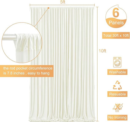 30ft x 10ft Ivory Backdrop Curtain for Wedding Ivory Wrinkle Free Backdrop Drapes Panels for Parties Baby Shower Bridal Shower Birthday Photo Photography Polyester Fabric Background Decoration