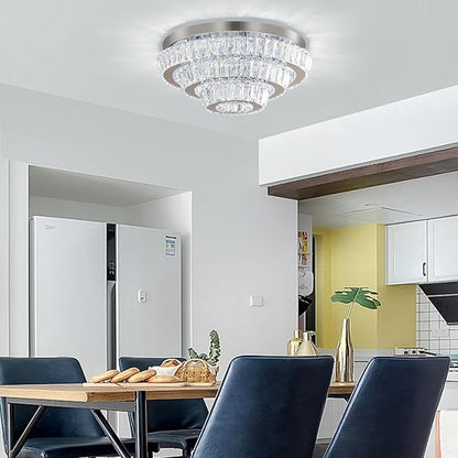Modern LED Crystal Chandelier 3-Tier LED Ceiling Light Round Ceiling Flush Mounted Chandelier Light Fixure for Dinning Room Bedroom Living Room (Cool White)