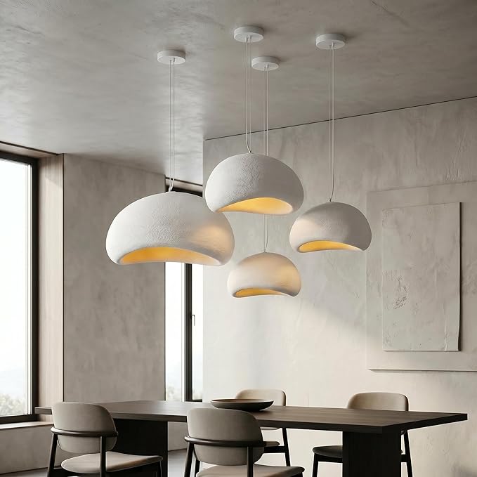 JAYMP 70cm Wabi Sabi Pendant Light for Living Room Hallway Restaurant Modern Hanging Lamp E26 Base Japanese Style Bird Nest Shape Lighting Fixture, 1 Pack (Matte White,B Shape, 70cm/27.6in)