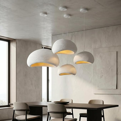 JAYMP 70cm Wabi Sabi Pendant Light for Living Room Hallway Restaurant Modern Hanging Lamp E26 Base Japanese Style Bird Nest Shape Lighting Fixture, 1 Pack (Matte White,B Shape, 70cm/27.6in)