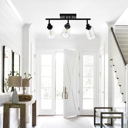 MELUCEE 3 Light 20.5 Inch Bathroom Vanity Light Black Track Lighting Fixtures Ceiling, Vanity Lighting Fixtures with Rotatable Track Head for Hallway Porch Foyer Bath Storage, Clear Glass Shade