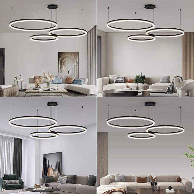 Mikeru Modern LED 3 Ring Chandelier Light, Ceiling Pendant Light Fixtures with Remote Control 3000k-6500K Adjustable Color Temperature Light for Living Room, Bedroom, Kitchen （15.7+23.6+31.5N）