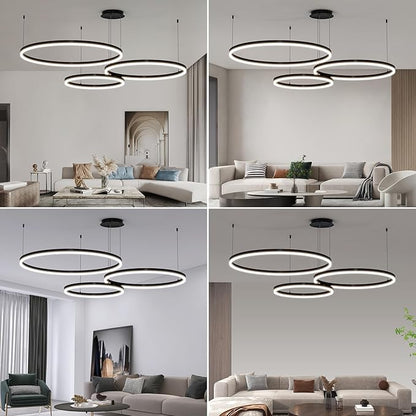 Mikeru Modern LED 3 Ring Chandelier Light, Ceiling Pendant Light Fixtures with Remote Control 3000k-6500K Adjustable Color Temperature Light for Living Room, Bedroom, Kitchen （15.7+23.6+31.5N）